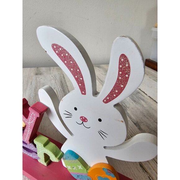 Happy Easter Bunny rabbit sign decor glitter sparkle pastel - Picture 5 of 9